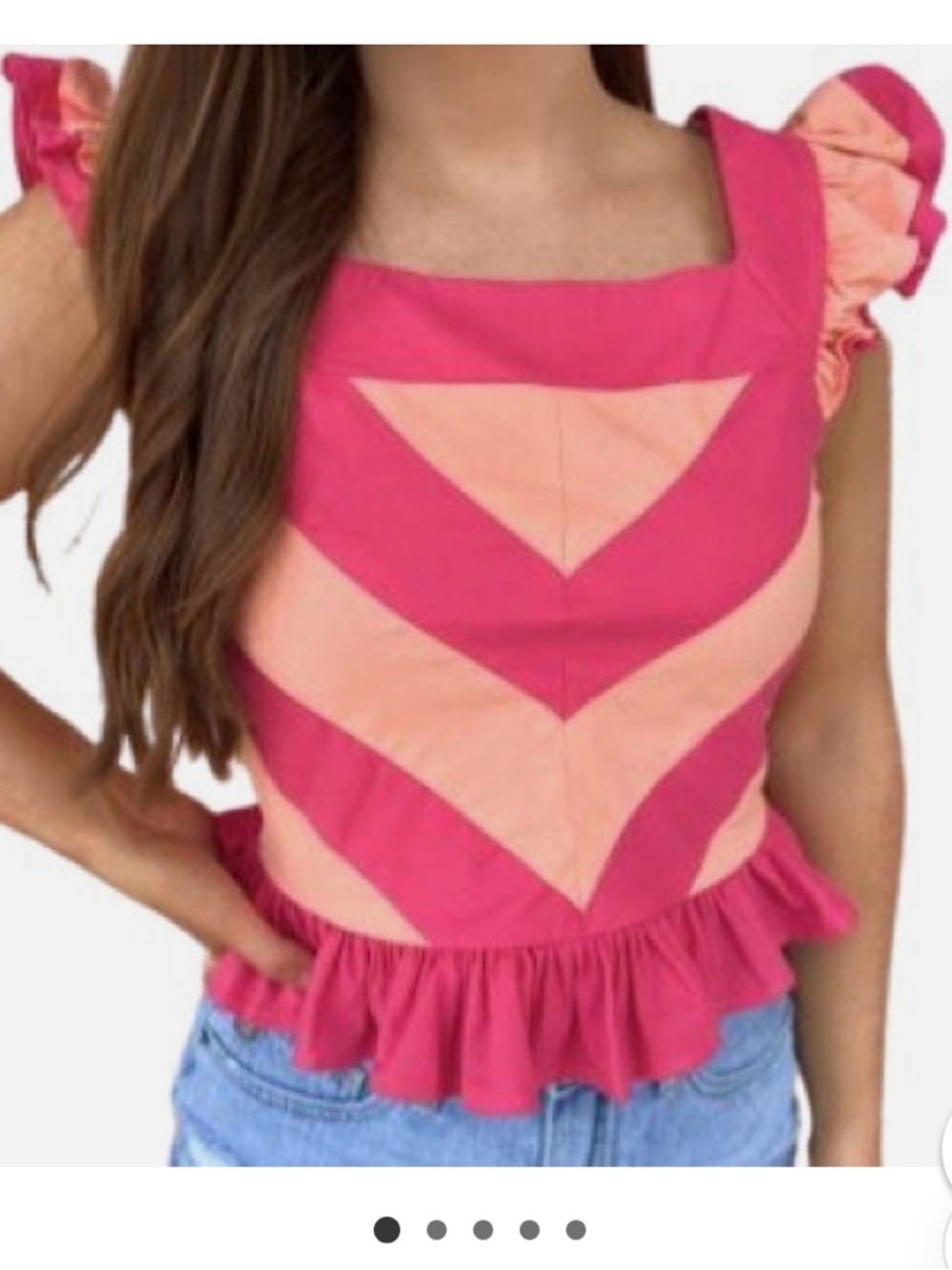 entro Pink and Peach Chevron Ruffle Tank Top